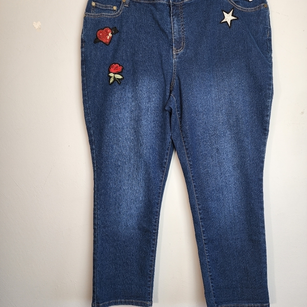 Women's Within Blue Denim Embroidered Ankle Jeans Size 20 W